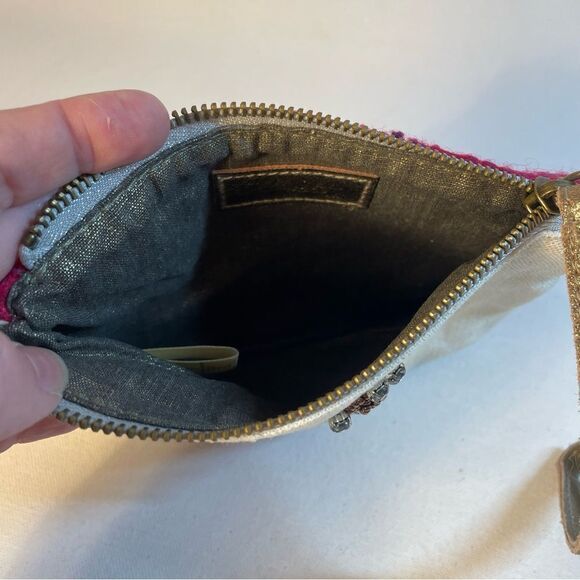 Anthropologie beweweled Miss Albright J monogram fuchsia cream wristlet - Picture 6 of 12